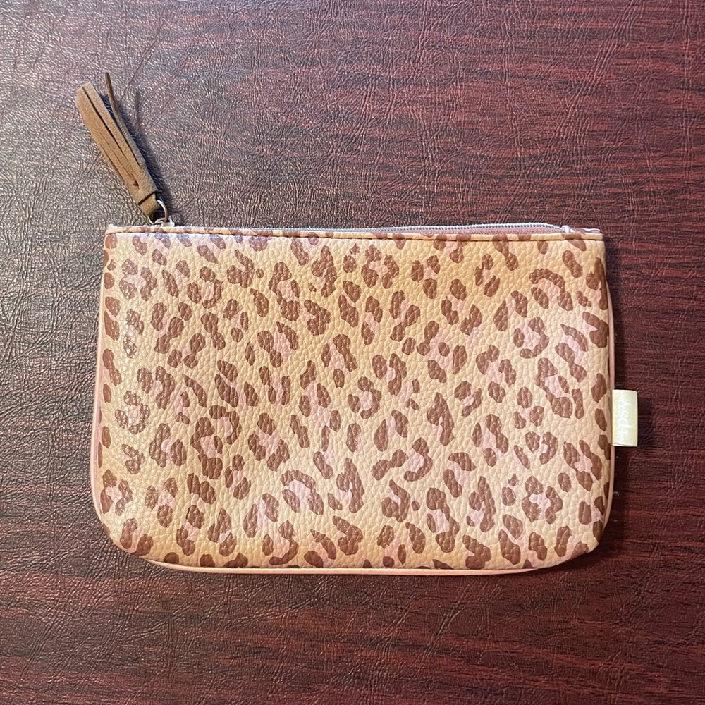 Ipsy Tan and Brown Leopard Print Cosmetic Bag